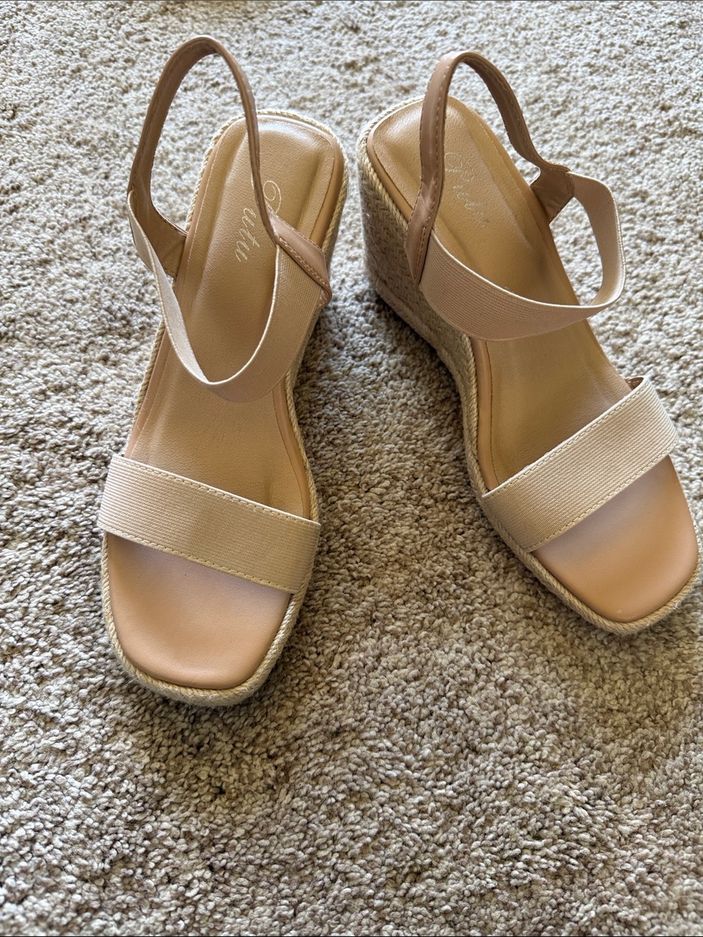 Neutral Beige Wedge Sandals with Slingback Strap